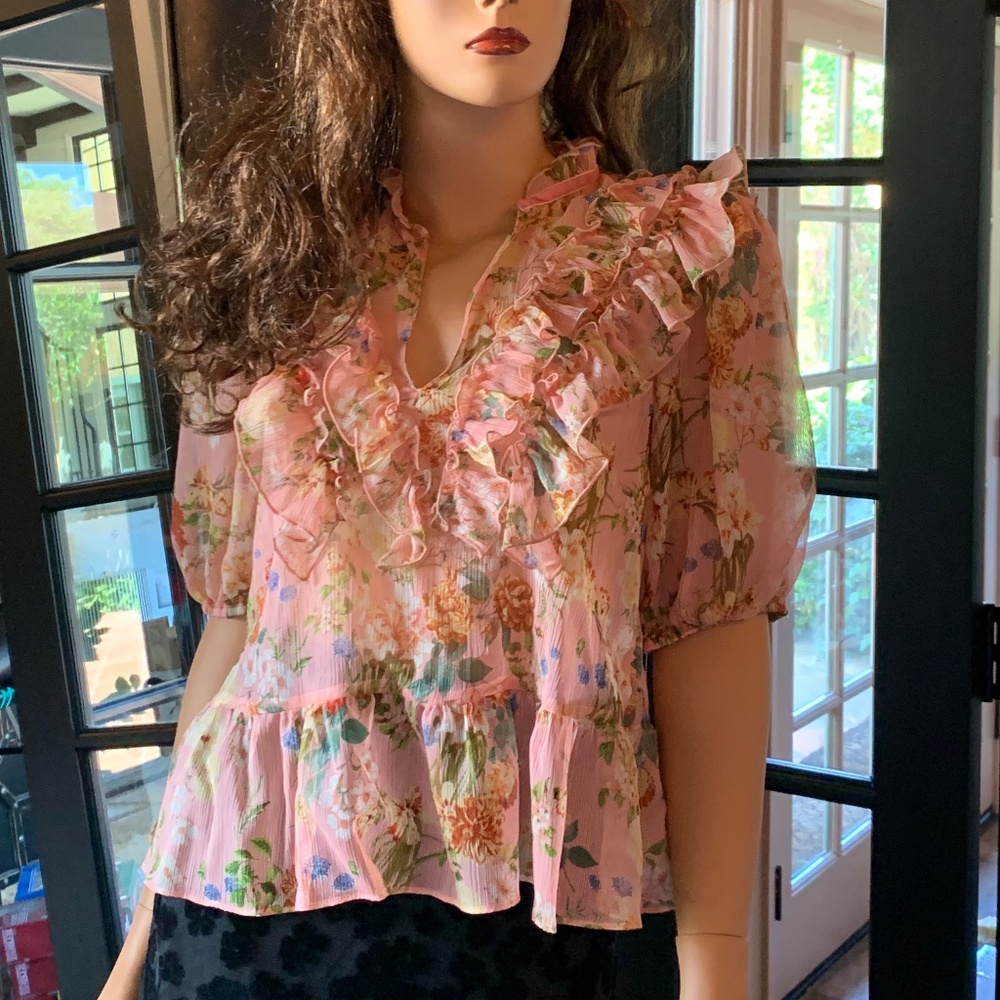 Zara Women's Flowing, Floral, Ruffled Blouse